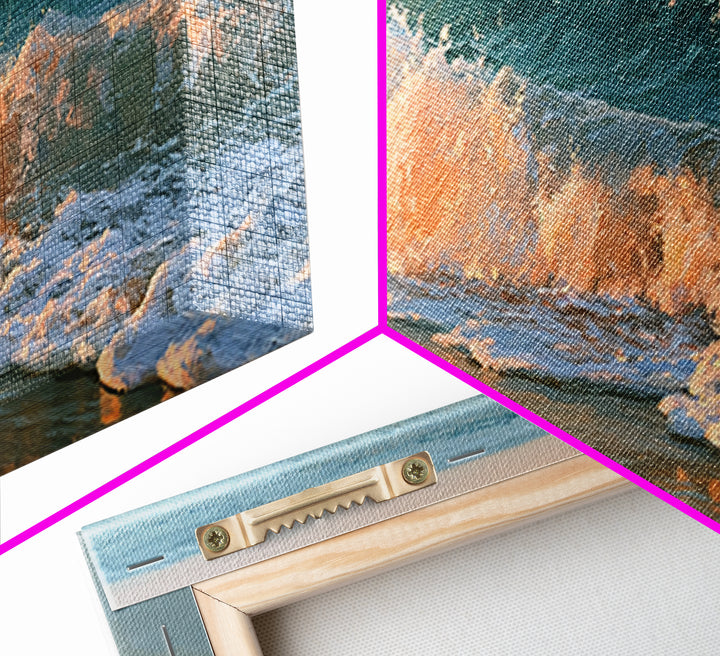 Sunset Surf Glowing Orange and Pink Framed Canvas Print, Seascape Art, Wall Decor, Coastal Decor, Fine Art, Seascape, SEA-3x1-44