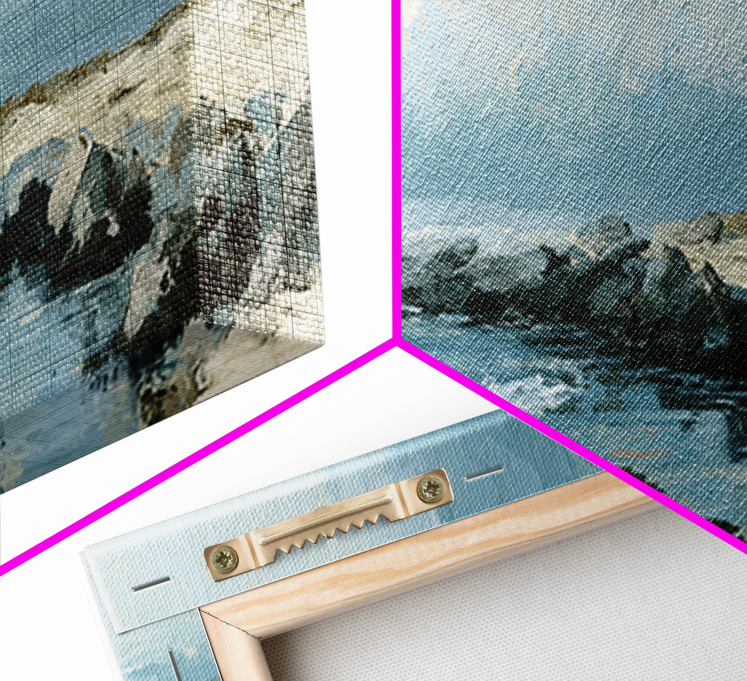 Dramatic Lighthouse in Distant Spray Canvas Print, Seascape Art, Digital Print, Coastal Decor, Seascape, Watercolor Art, SEA-3x1-46