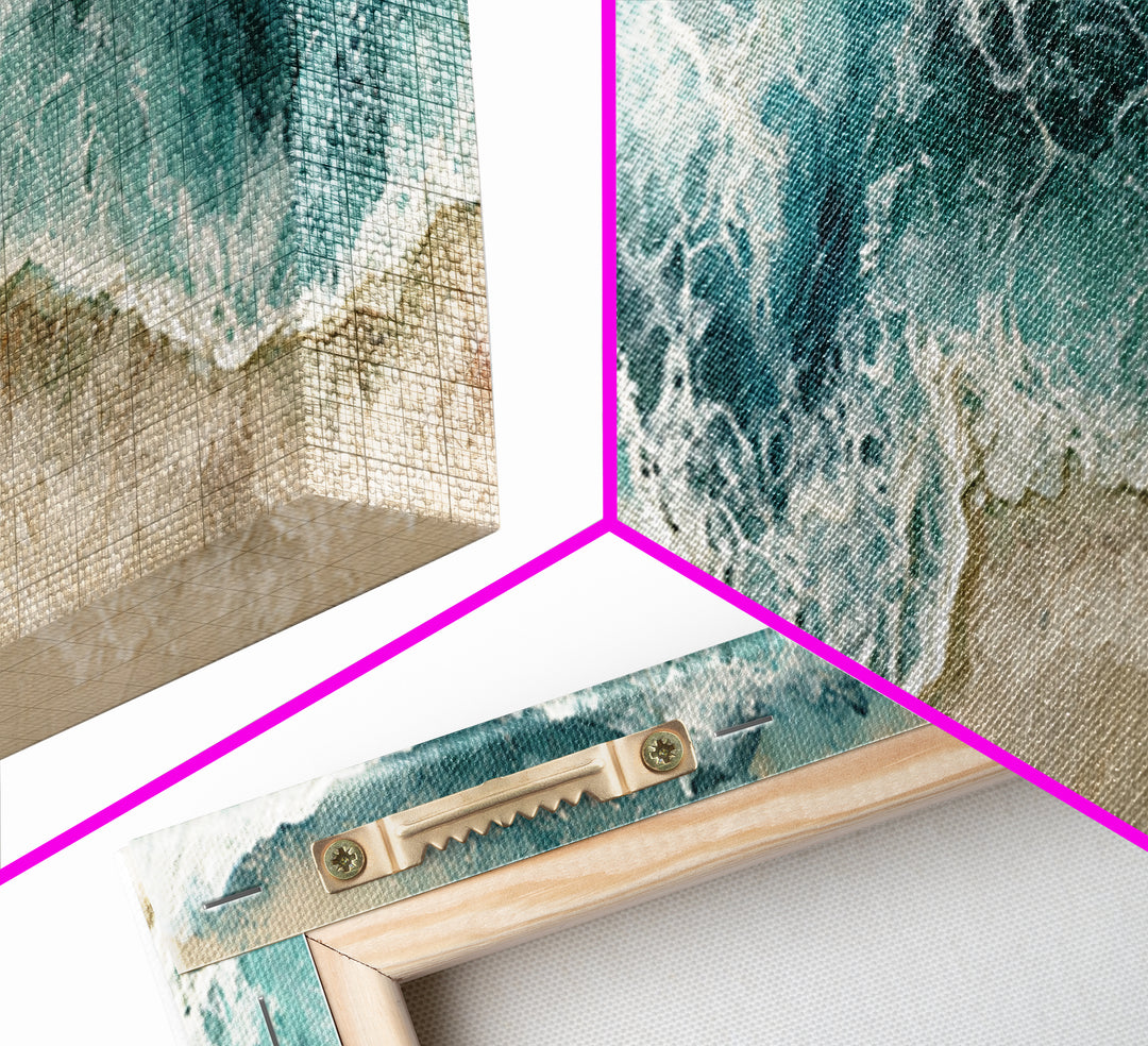 Ocean Foam Patterns from Above Framed Canvas Print, Seascape Art, Room Decor, Coastal Decor, Seascape, Digital Wall Art, SEA-3x1-52