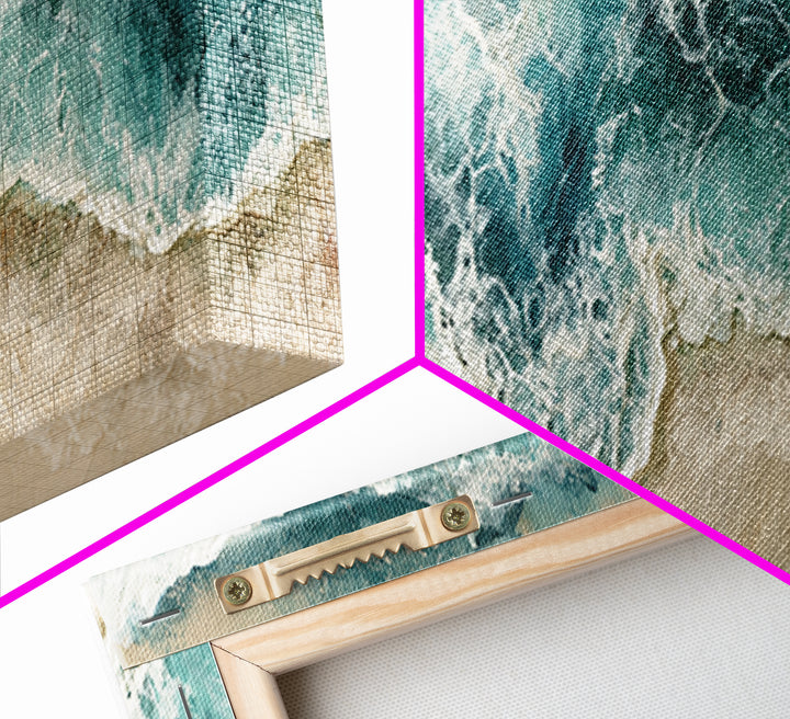 Ocean Foam Patterns from Above Framed Canvas Print, Seascape Art, Room Decor, Coastal Decor, Seascape, Digital Wall Art, SEA-3x1-52