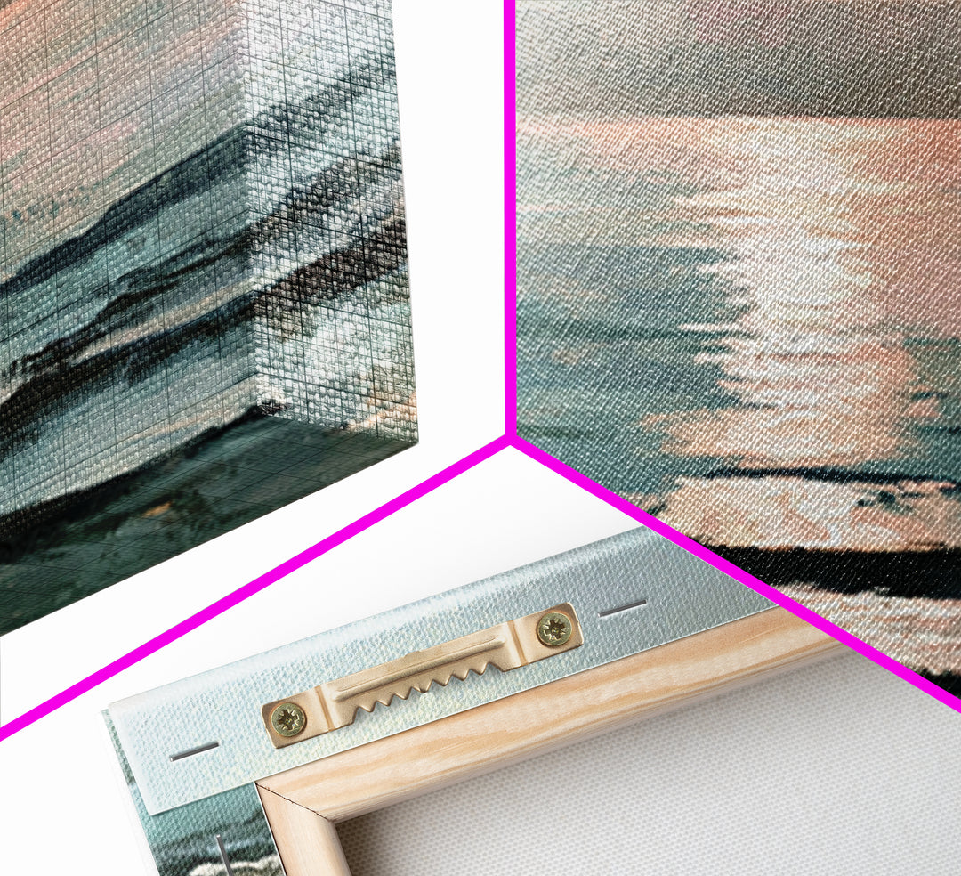 Moonlit Ocean with Silver Path of Light Framed Canvas Print, Seascape Art, Bedroom Wall Art, Coastal Decor, Watercolor Art, SEA-3x2-31