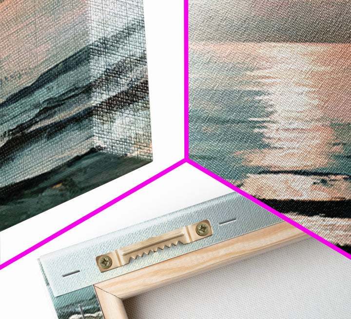 Moonlit Ocean with Silver Path of Light Framed Canvas Print, Seascape Art, Bedroom Wall Art, Coastal Decor, Watercolor Art, SEA-3x2-31