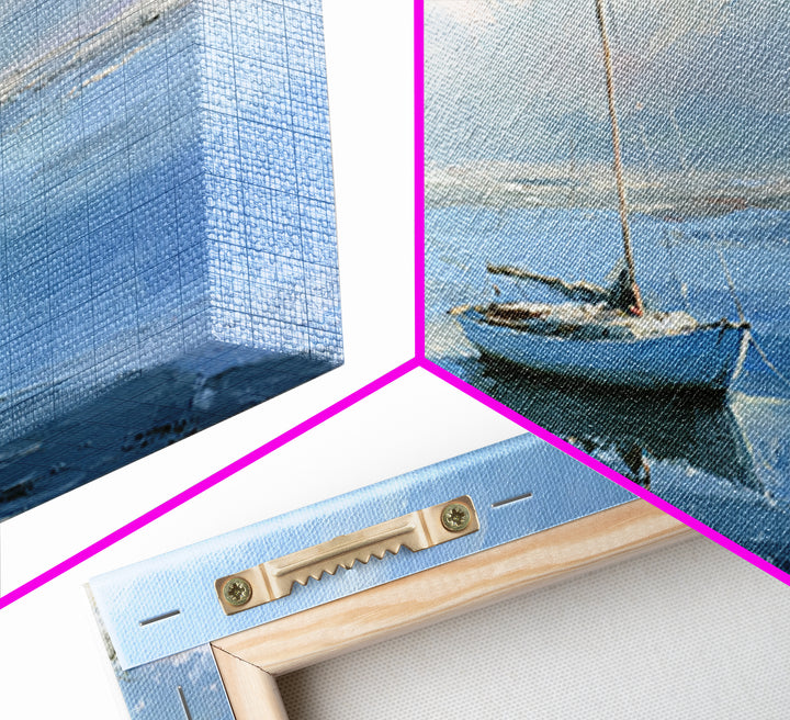 Quiet Sailboat on Glassy Water Framed Canvas Print, Seascape Art, Beach Decor, Coastal Decor, Seascape, Minimalist Decor, SEA-3x2-60