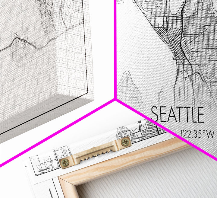 Seattle City Map, Washington Art, Map Print, Modern Wall Art, Wall Art, Canvas Art, Horizontal Wall Art, Tiny House Décor, Moving Gift
