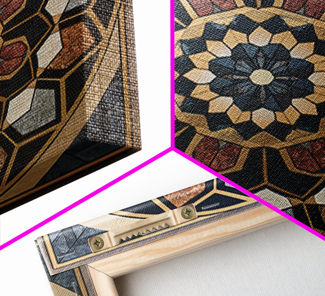 Black and Gold Geometric Rosette Framed Canvas Print, Sacred Geometry Art, Digital Art, Living Room Decor, Fine Art, Geometry, SGA-1x1-12