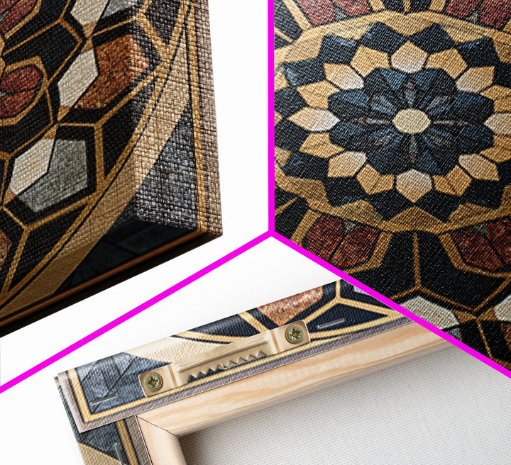 Black and Gold Geometric Rosette Framed Canvas Print, Sacred Geometry Art, Digital Art, Living Room Decor, Fine Art, Geometry, SGA-1x1-12