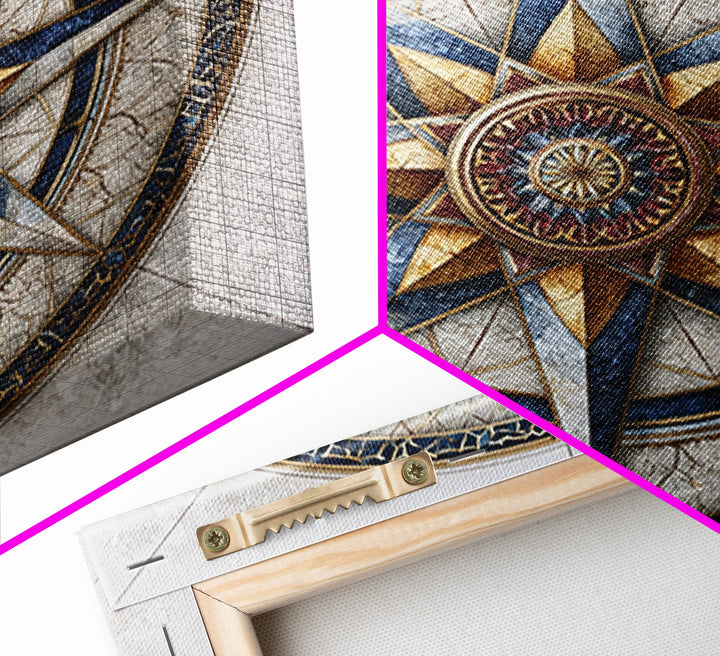 Gold Line Compass Mandala on Parchment Canvas Print, Sacred Geometry Art, Gallery Decor, Living Room Decor, Abstract Art, SGA-1x1-69