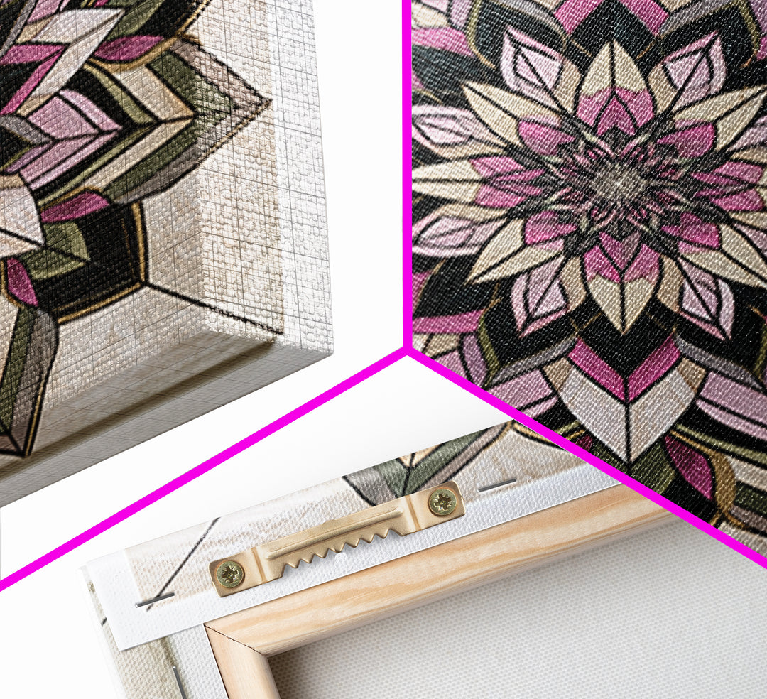 Mandala Lotus with Precise Radial Symmetry Framed Canvas Print, Sacred Geometry Art, Decorations, Living Room Decor, Geometry, SGA-1x1-74