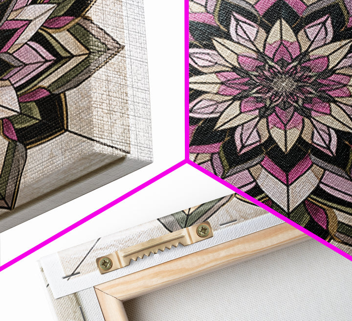 Mandala Lotus with Precise Radial Symmetry Framed Canvas Print, Sacred Geometry Art, Decorations, Living Room Decor, Geometry, SGA-1x1-74