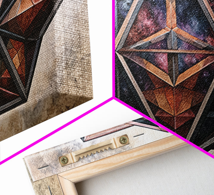 Star Tetrahedron with Watercolor Galaxy Wash Canvas Print, Sacred Geometry Art, Wabi Sabi Art, Living Room Decor, Geometry, SGA-2x1-100