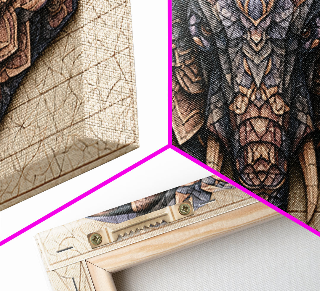 Geometric Elephant with Ornate Mandala Lines Canvas Print, Sacred Geometry Art, Luxury Decor, Living Room Decor, Geometry, SGA-2x1-6