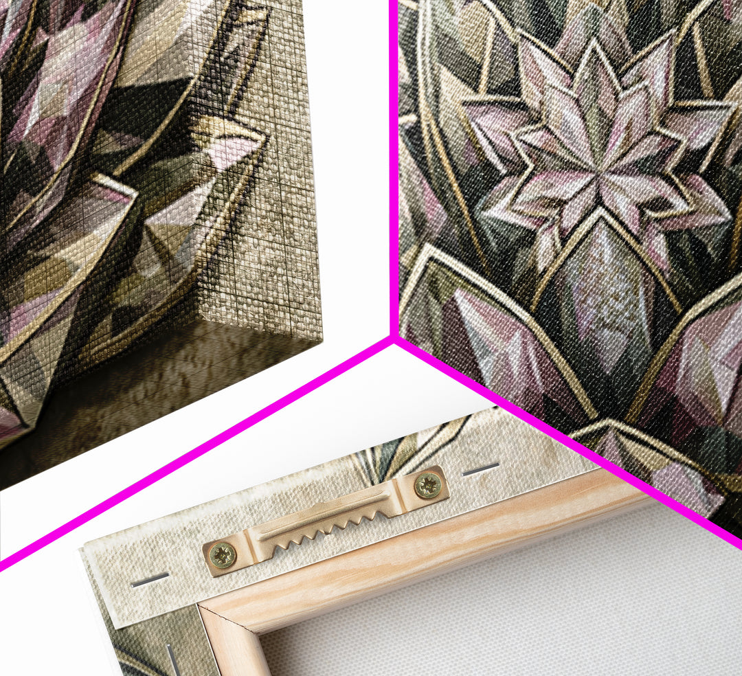 Crystal Lotus Arrangement Canvas Print, Sacred Geometry Art, Digital Wall Art, Living Room Decor, Fine Art, Geometry, SGA-2x1-64