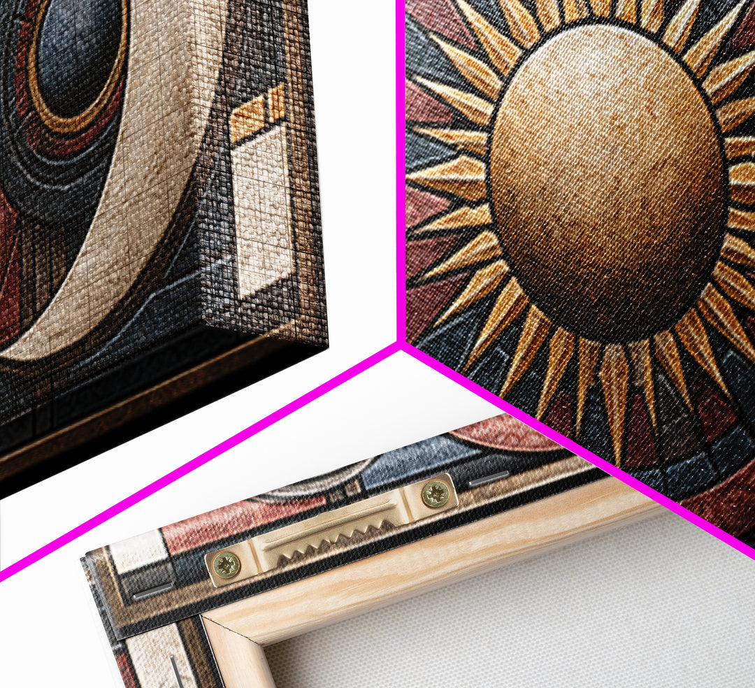 Geometric Sun and Moon Balance Design Framed Canvas Print, Sacred Geometry Art, Wall Hanging, Living Room Decor, Geometry, SGA-2x1-72