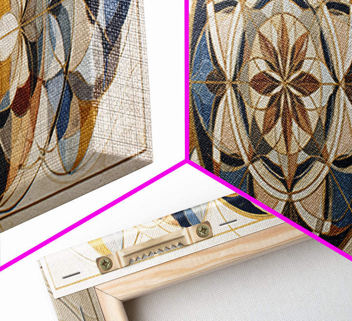 Gold Line Compass Mandala on Parchment Canvas Print, Sacred Geometry Art, Living Room Decor, Geometry, Mandala Wall Art, SGA-3x1-13