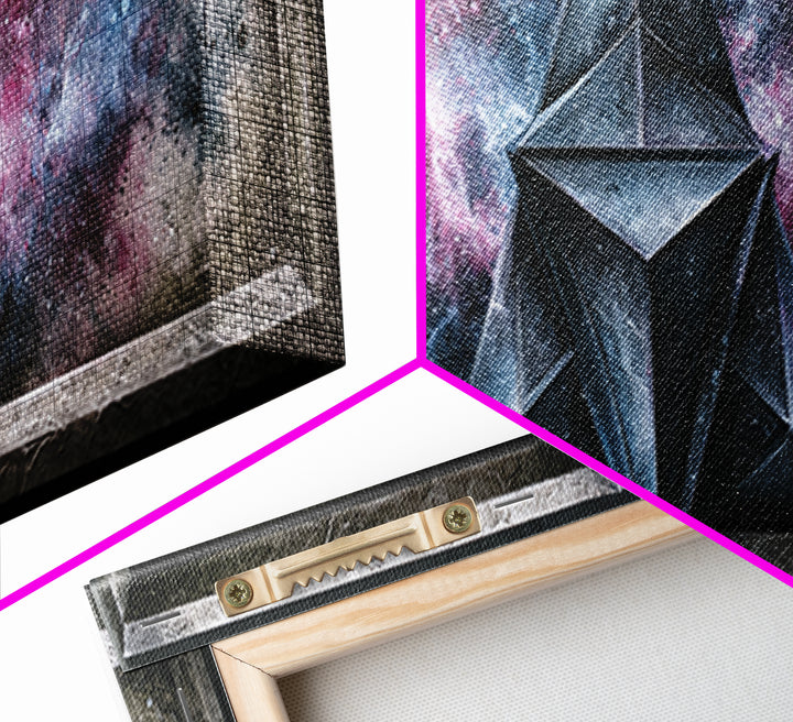 Star Tetrahedron with Watercolor Galaxy Wash Canvas Print, Sacred Geometry Art, Spiritual Wall Art, Living Room Decor, Geometry, SGA-3x1-24