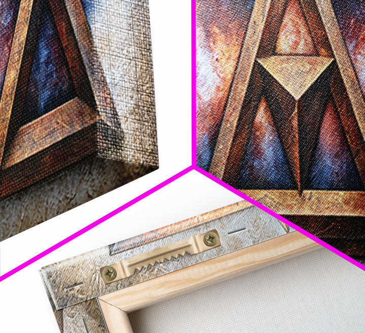 Star Tetrahedron with Watercolor Galaxy Wash Framed Canvas Print, Sacred Geometry Art, Wall Art, Living Room Decor, Geometry, SGA-3x1-72