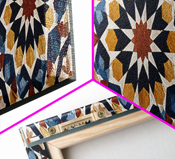 Moroccan Sacred Tile Star Pattern Canvas Print, Sacred Geometry Art, Minimalist Decor, Living Room Decor, Oil Painting, SGA-3x1-88