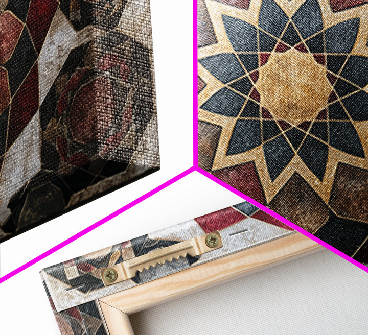 Moroccan Sacred Tile Star Pattern Framed Canvas Print, Sacred Geometry Art, Living Room Decor, Geometry, Mandala Wall Art, SGA-3x2-28