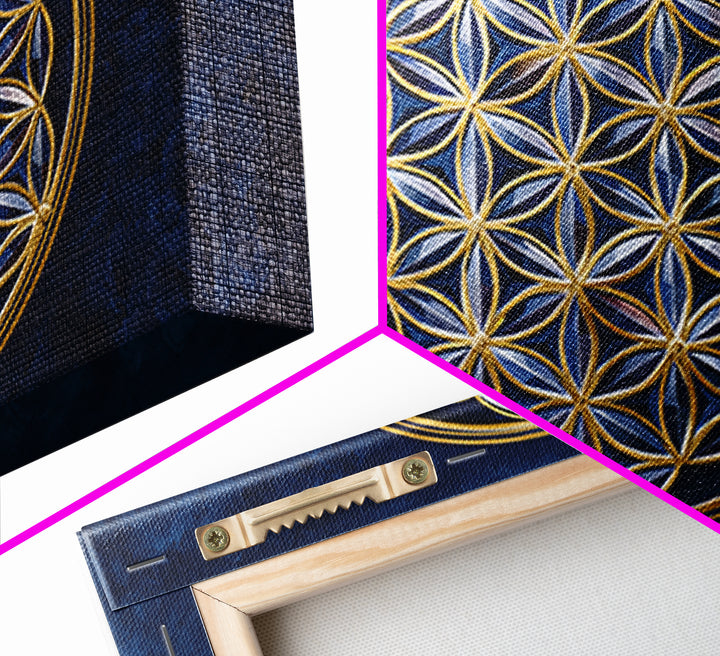 Flower of Life Pattern Framed Canvas Print, Sacred Geometry Art, Floral Prints, Living Room Decor, Oil Painting, Geometry, SGA-3x2-5