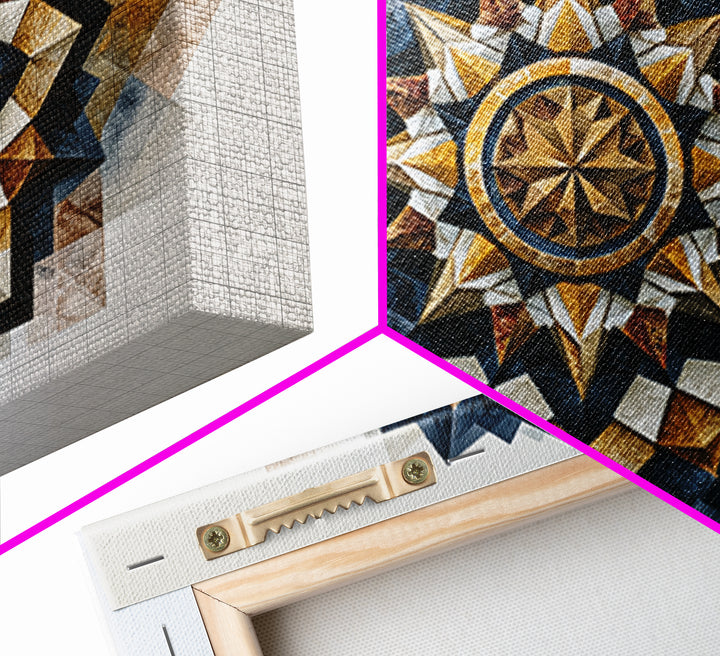Black and Gold Geometric Rosette Framed Canvas Print, Sacred Geometry Art, Home Decor, Living Room Decor, Fine Art, Geometry, SGA-3x2-64