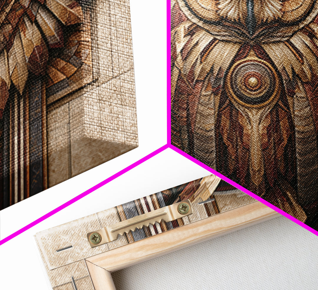 Sacred Owl Formed from Symmetrical Linework Canvas Print, Sacred Geometry Art, Geometric Wall Art, Living Room Decor, Geometry, SGA-3x2-94