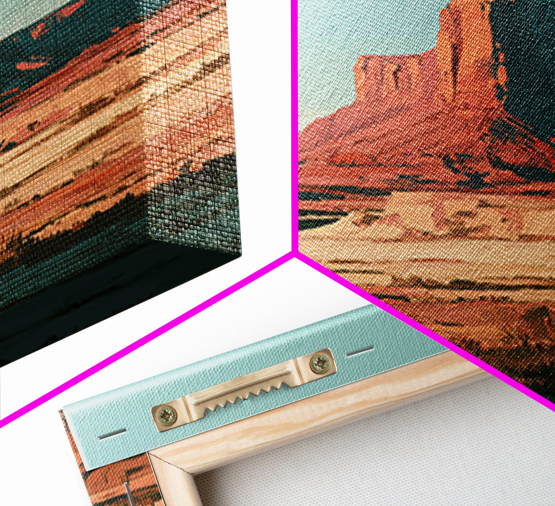 Desert Mesas in Terracotta and Turquoise Framed Canvas Print, Southwestern Art, Modern Decor, Southwestern Decor, Mesa, SOU-1x1-1