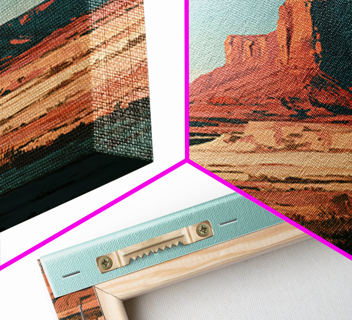 Desert Mesas in Terracotta and Turquoise Framed Canvas Print, Southwestern Art, Modern Decor, Southwestern Decor, Mesa, SOU-1x1-1