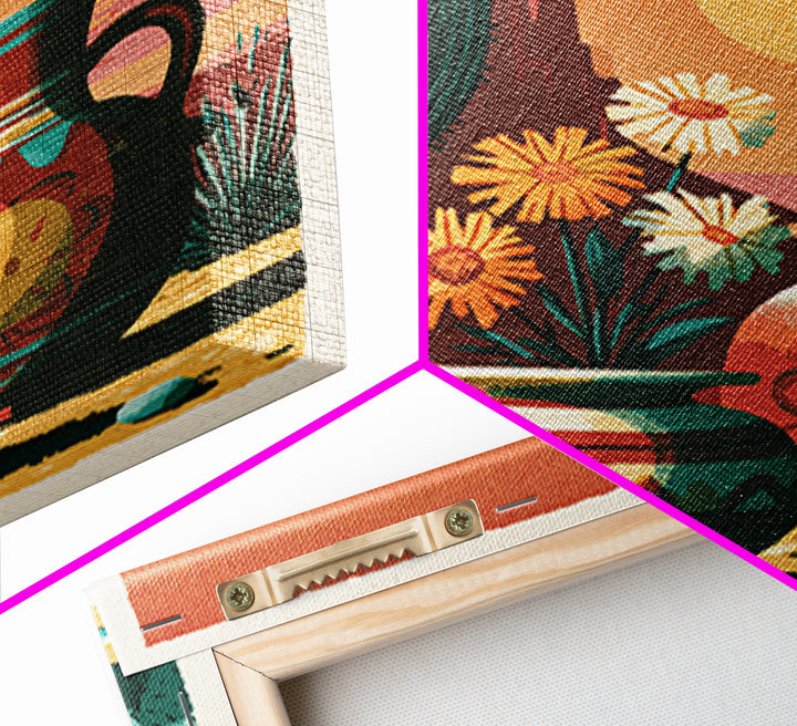Painted Pottery and Desert Wildflowers Framed Canvas Print, Southwestern Art, Boho Decor, Southwestern Decor, Fine Art, Mesa, SOU-1x1-16
