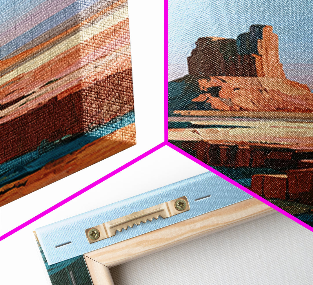 Desert Mesas in Terracotta and Turquoise Framed Canvas Print, Southwestern Art, Southwestern Decor, Watercolor Art, Mesa, SOU-1x1-73