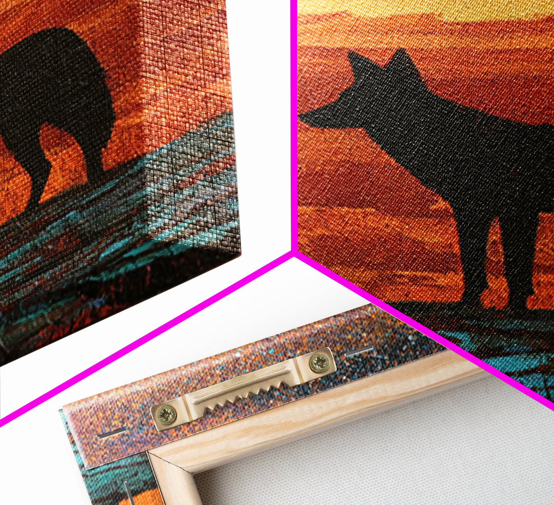 Coyote Silhouette Beneath Starry Sky Canvas Print, Southwestern Art, Art Print, Southwestern Decor, Watercolor Art, Mesa, SOU-1x1-87