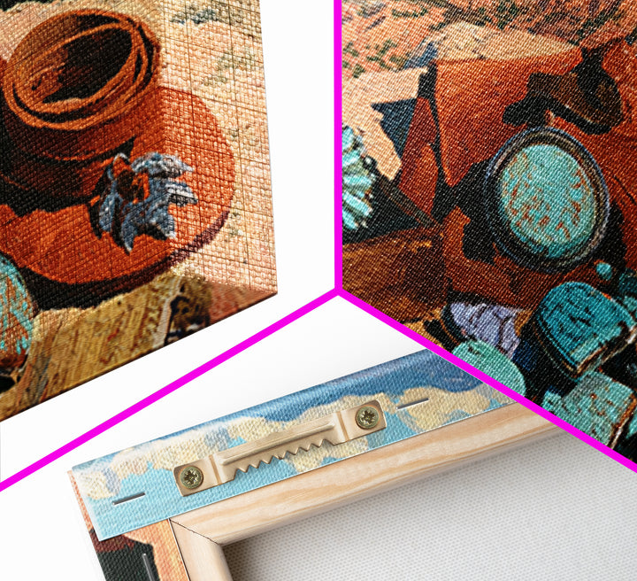 Turquoise Jewelry and Leather Still Life Canvas Print, Southwestern Art, Prints Wall Art, Southwestern Decor, Fine Art, Mesa, SOU-2x1-31