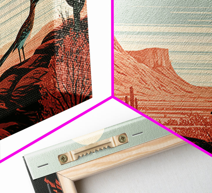 Roadrunner under a Pale Desert Moon Canvas Print, Southwestern Art, Luxury Decor, Southwestern Decor, Oil Painting, Mesa, SOU-2x1-4