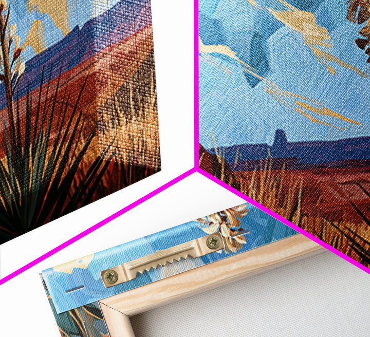 Yucca Blooms Against Clear Blue Sky Framed Canvas Print, Southwestern Art, Art, Southwestern Decor, Mesa, Boho Wall Decor, SOU-2x1-40