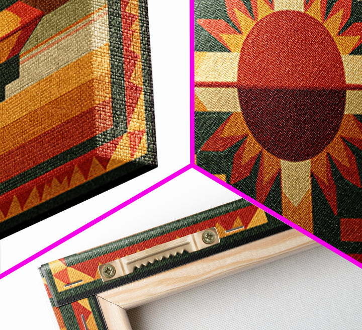 Sun Symbol with Geometric Southwest Border Canvas Print, Southwestern Art, Southwestern Decor, Abstract Art, Mesa, SOU-2x1-41
