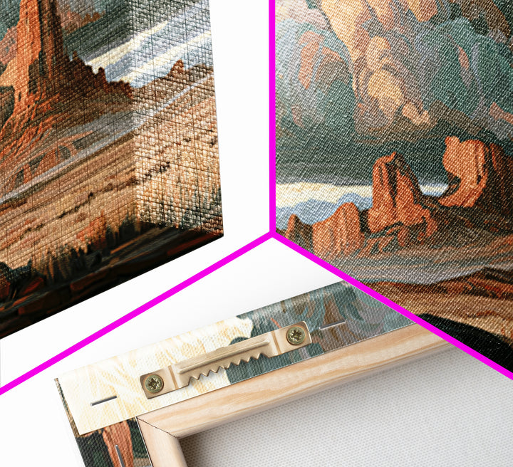 Desert Storm Clouds Framed Canvas Print, Southwestern Art, Tapestry Wall Art, Southwestern Decor, Oil Painting, Mesa, SOU-2x1-80