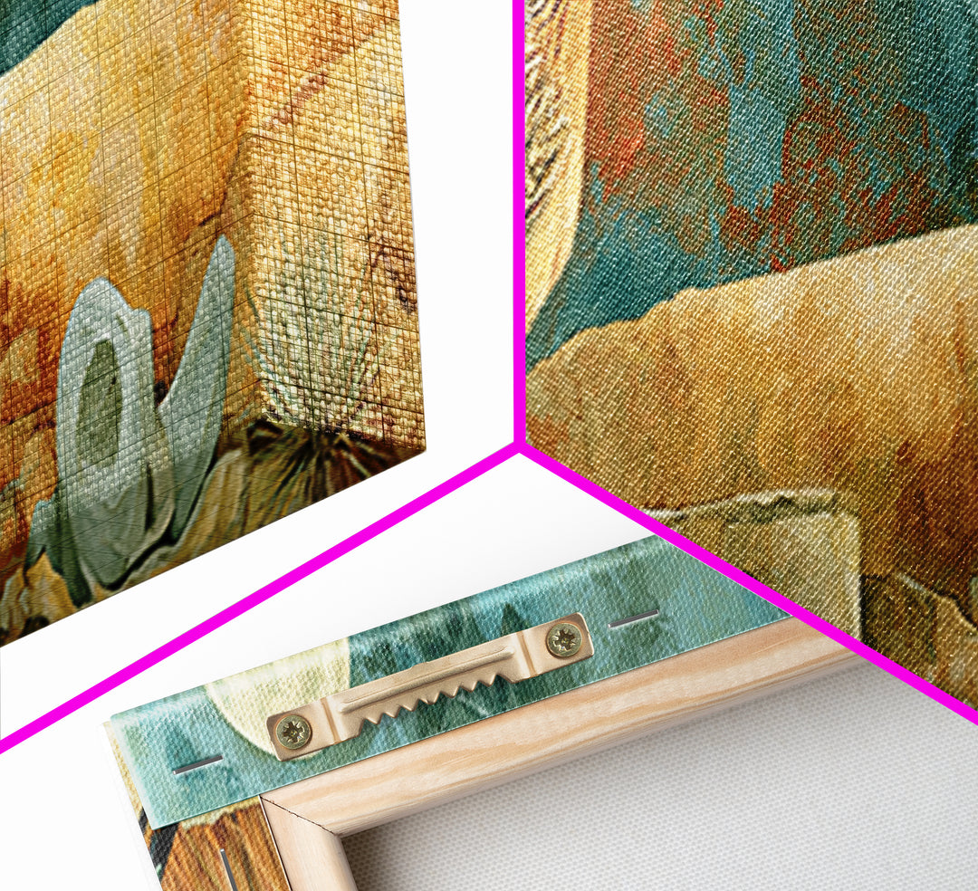 Roadrunner under a Pale Desert Moon Canvas Print, Southwestern Art, Antique Oil Painting, Southwestern Decor, Fine Art, Mesa, SOU-3x1-24