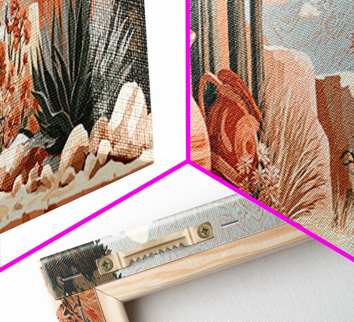 Painted Pottery and Desert Wildflowers Framed Canvas Print, Southwestern Art, Rustic Home Decor, Southwestern Decor, Mesa, SOU-3x1-32