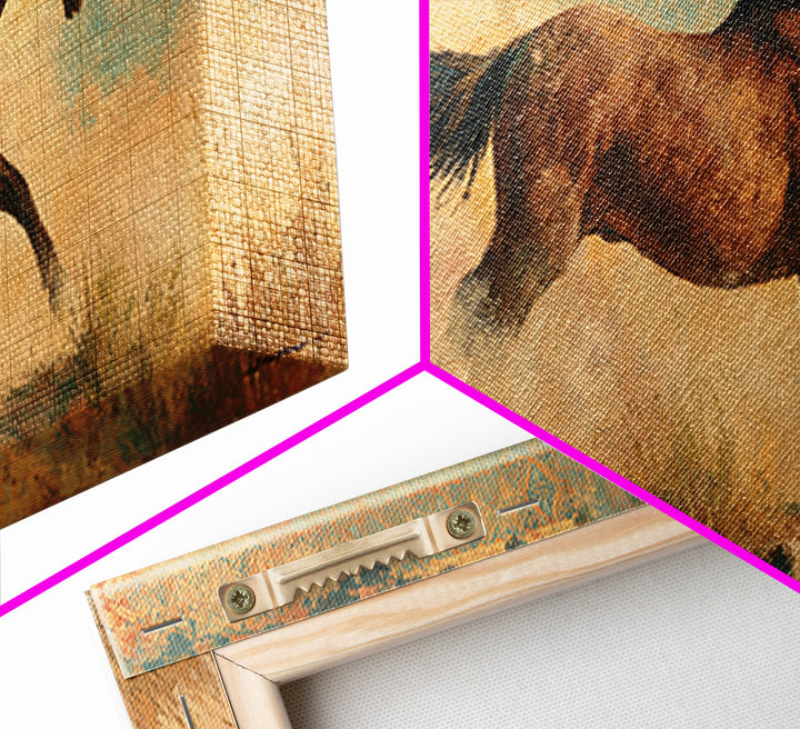 Wild Mustang Running Through Dusty Canyon Canvas Print, Southwestern Art, Landscape Painting, Southwestern Decor, SOU-3x1-46