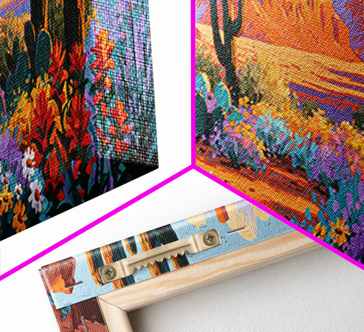 Painted Pottery and Desert Wildflowers Framed Canvas Print, Southwestern Art, Minimalist Decor, Southwestern Decor, SOU-3x1-56