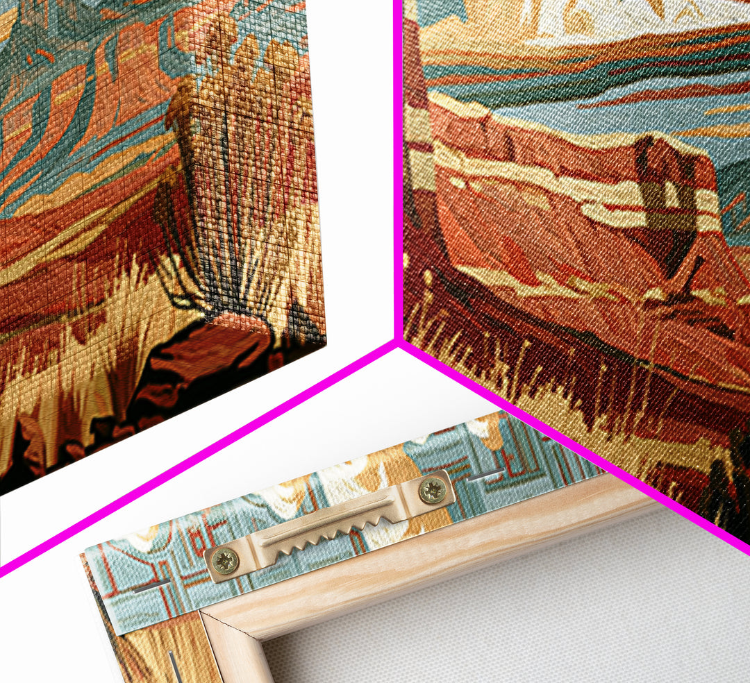 Abstract Canyon Layers Framed Canvas Print, Southwestern Art, Tapestry Wall Art, Southwestern Decor, Oil Painting, Mesa, SOU-3x1-58