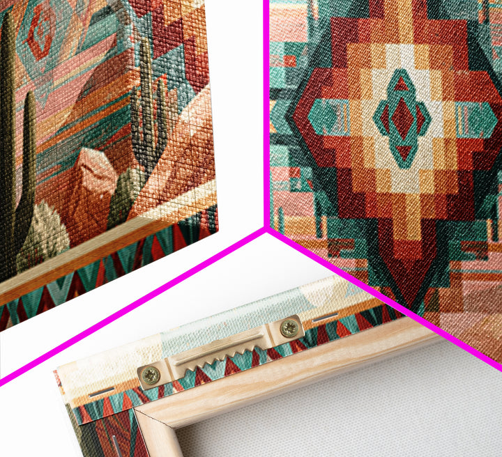 Navajo Geometric Pattern Canvas Print, Southwestern Art, Oil Painting, Southwestern Decor, Fine Art, Mesa, Oil Paintings, SOU-3x1-92