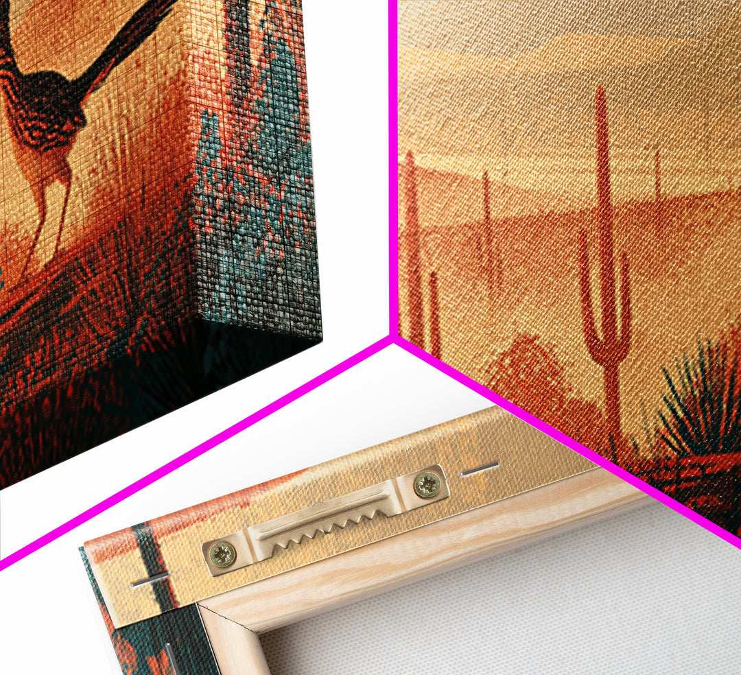 Roadrunner under a Pale Desert Moon Canvas Print, Southwestern Art, Textured Painting, Southwestern Decor, Watercolor Art, Mesa, SOU-3x1-96
