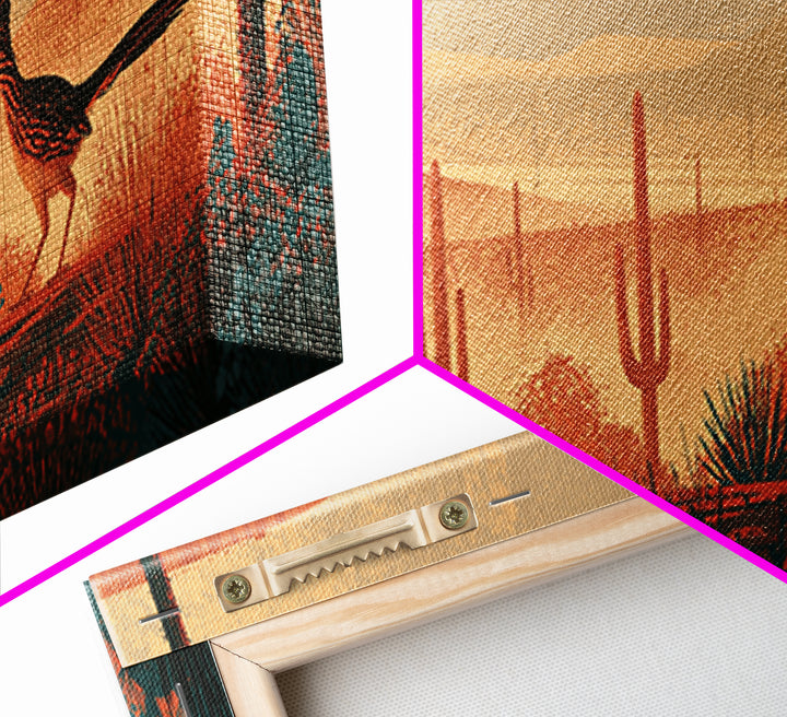 Roadrunner under a Pale Desert Moon Canvas Print, Southwestern Art, Textured Painting, Southwestern Decor, Watercolor Art, Mesa, SOU-3x1-96