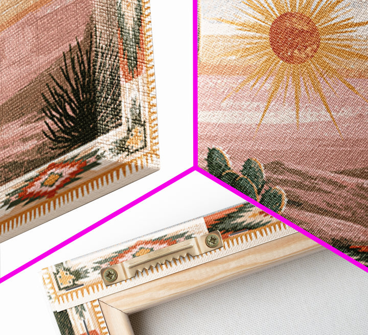 Sun Symbol with Geometric Southwest Border Canvas Print, Southwestern Art, Landscape Painting, Southwestern Decor, Abstract Art, SOU-3x2-1