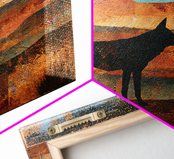 Coyote Silhouette Beneath Starry Sky Framed Canvas Print, Southwestern Art, Statement Artwork, Southwestern Decor, Mesa, SOU-3x2-19