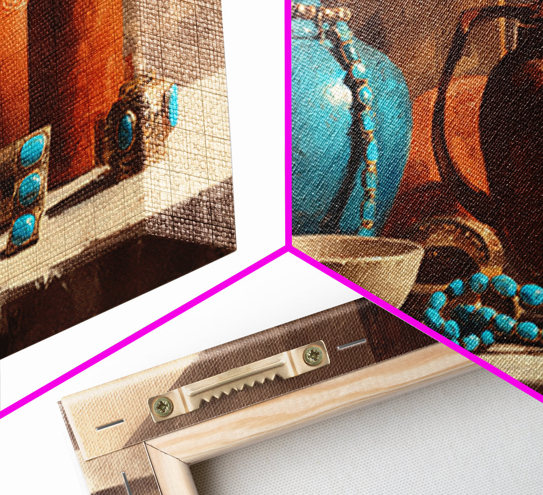 Adobe Doorway with Turquoise Blue Shadow Canvas Print, Southwestern Art, Antique Oil Painting, Southwestern Decor, Mesa, SOU-3x2-33
