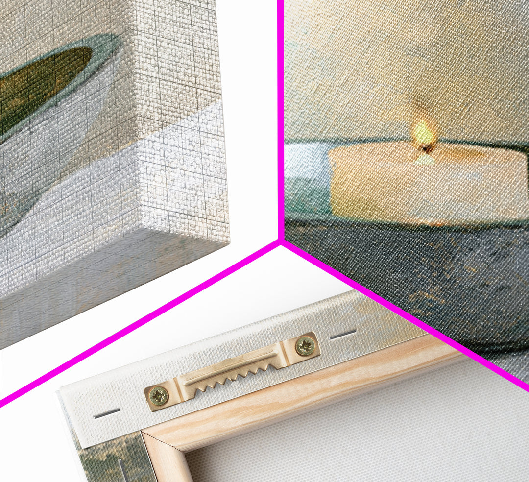 Warm Candle Flame Framed Canvas Print, Spa Art, Textured Painting, Spa Decor, Abstract Art, Serenity, Travel Poster, SPA-1x1-33