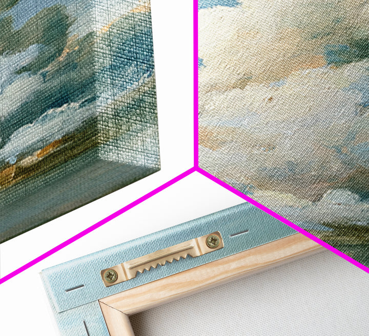 Soft Cloudscape in Cream and Sage Framed Canvas Print, Spa Art, Boho Decor, Spa Decor, Oil Painting, Serenity, Printable Art, SPA-1x1-37