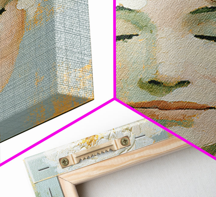Minimal Face with Closed Eyes and Flowers Framed Canvas Print, Spa Art, Dog Groomer Gifts, Spa Decor, Fine Art, Serenity, SPA-1x1-43