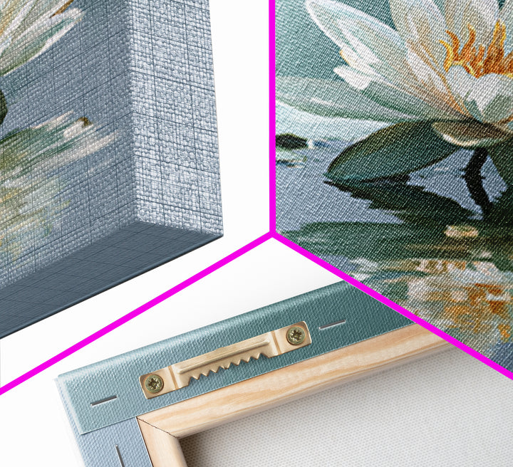 Lotus Flower Floating on Still Pond Framed Canvas Print, Spa Art, Animal Art, Spa Decor, Watercolor Art, Serenity, SPA-1x1-52